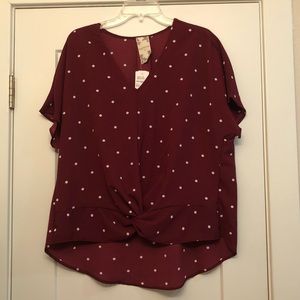 Burgundy polka dot blouse NWT